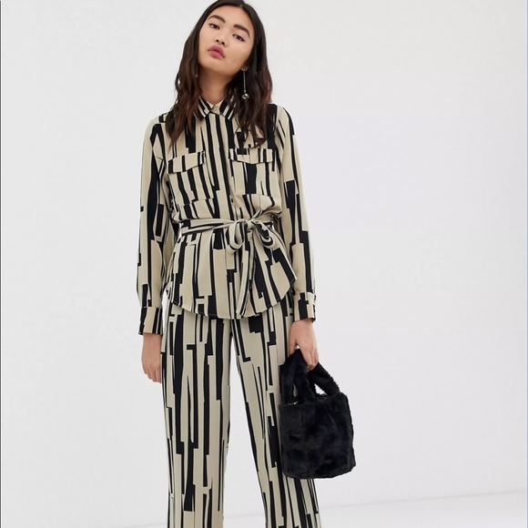 ASOS Tops - ASOS Print Utility Oversized Belted Shirt